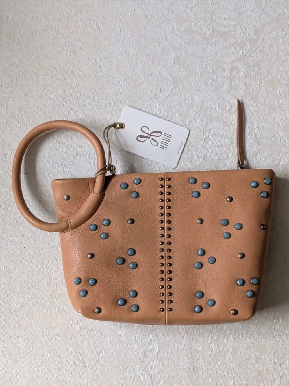 Hobo Doe Clutch Studded Accent Zip Closure Silver Hardware Wrist Strap